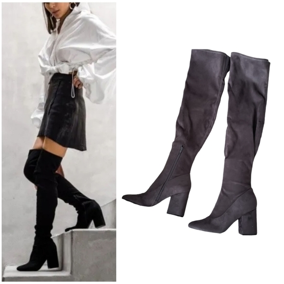 Marc Fisher Praye Over The Knee Faux Suede Gray Boots NWT - Picture 1 of 10